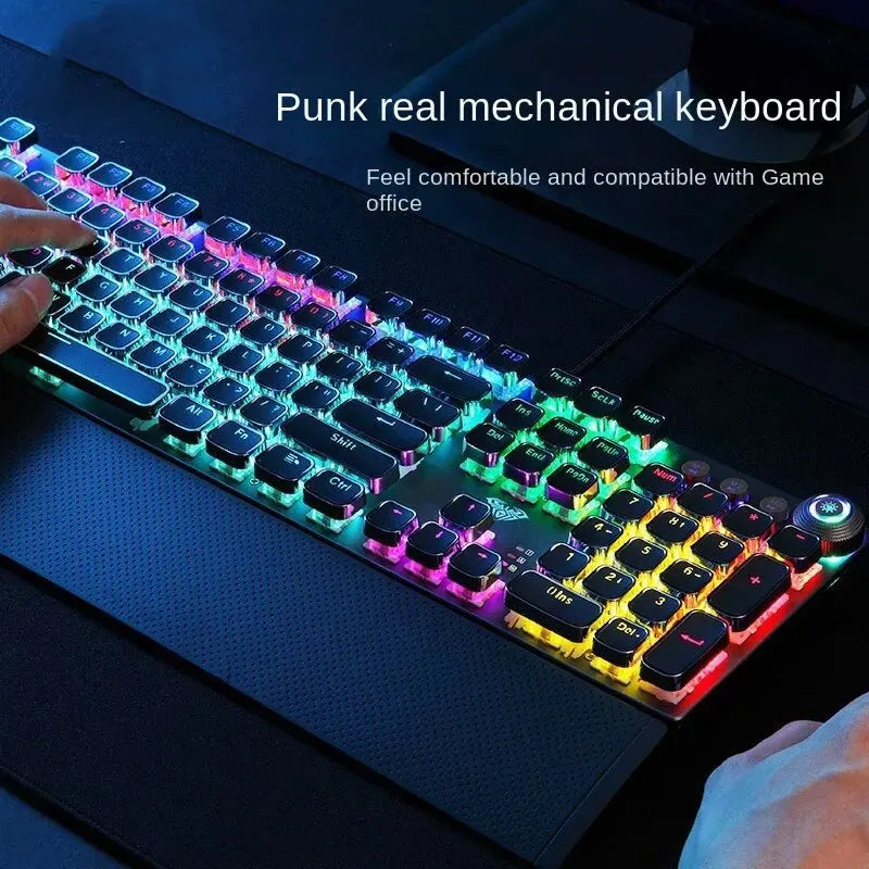 F2088 Mechanical Gaming Keyboard Anti-Ghosting 104 Plating Blue Switch Wired Mixed Backlit Keyborad for Game Laptop PC