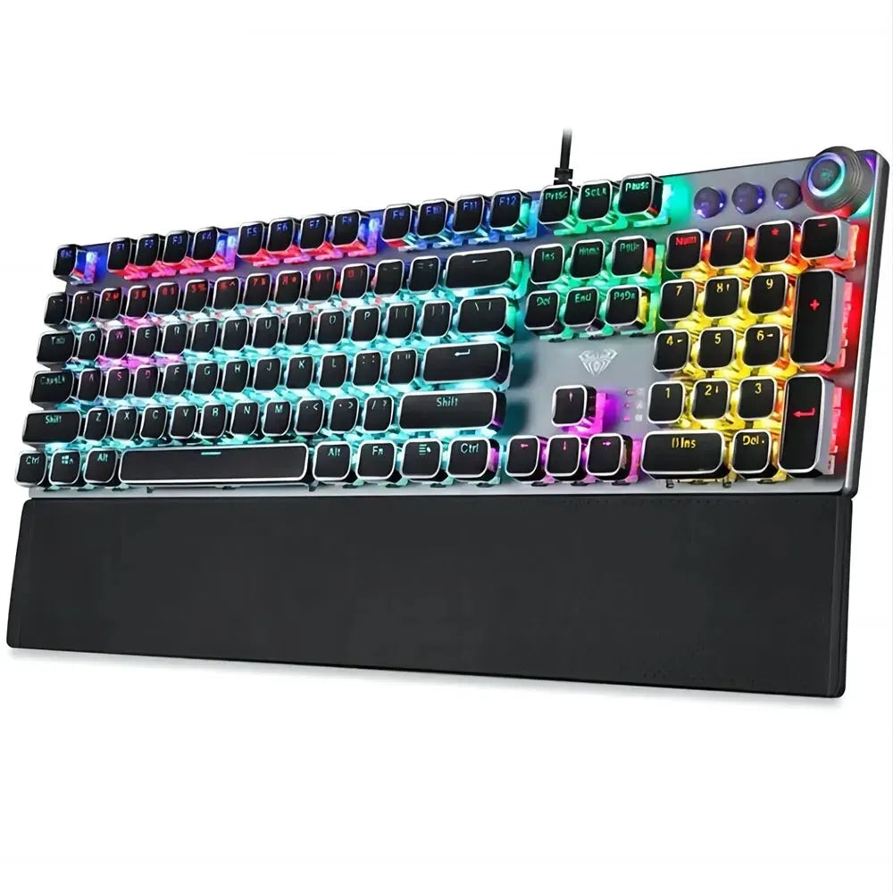 F2088 Mechanical Gaming Keyboard Anti-Ghosting 104 Plating Blue Switch Wired Mixed Backlit Keyborad for Game Laptop PC