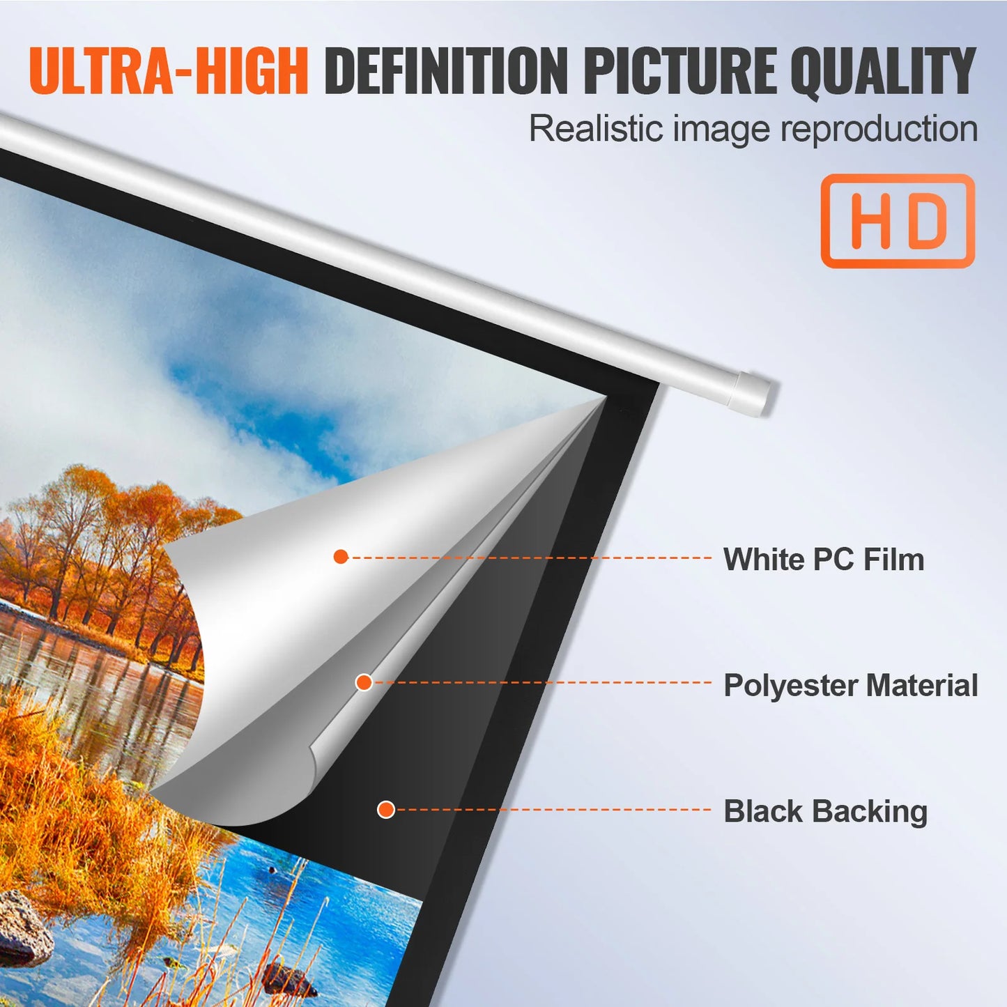 Electric Motorized Projector Screen 100/120 Inch 16:9 4K 1080 HD Wall Mount Movie Screen for Family Home Office Theater