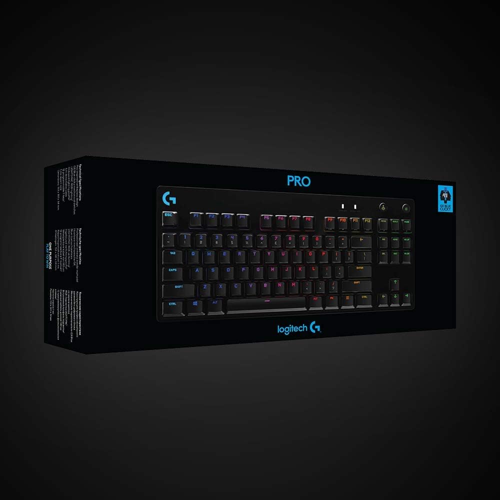 Logitech G PRO Mechanische Gaming-Tastatur – Portable Tenkeyless Design, Abnehmbares Micro-Usb-Kabel, GX Blue Clicky Switches, LIGHTSYNC RGB Backlit Keys, QWERTZ Deutsch, Pc,Mac - Schwarz