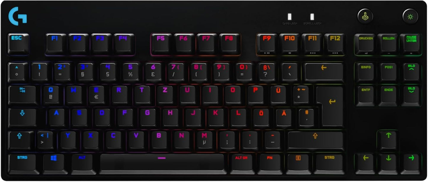 Logitech G PRO Mechanische Gaming-Tastatur – Portable Tenkeyless Design, Abnehmbares Micro-Usb-Kabel, GX Blue Clicky Switches, LIGHTSYNC RGB Backlit Keys, QWERTZ Deutsch, Pc,Mac - Schwarz