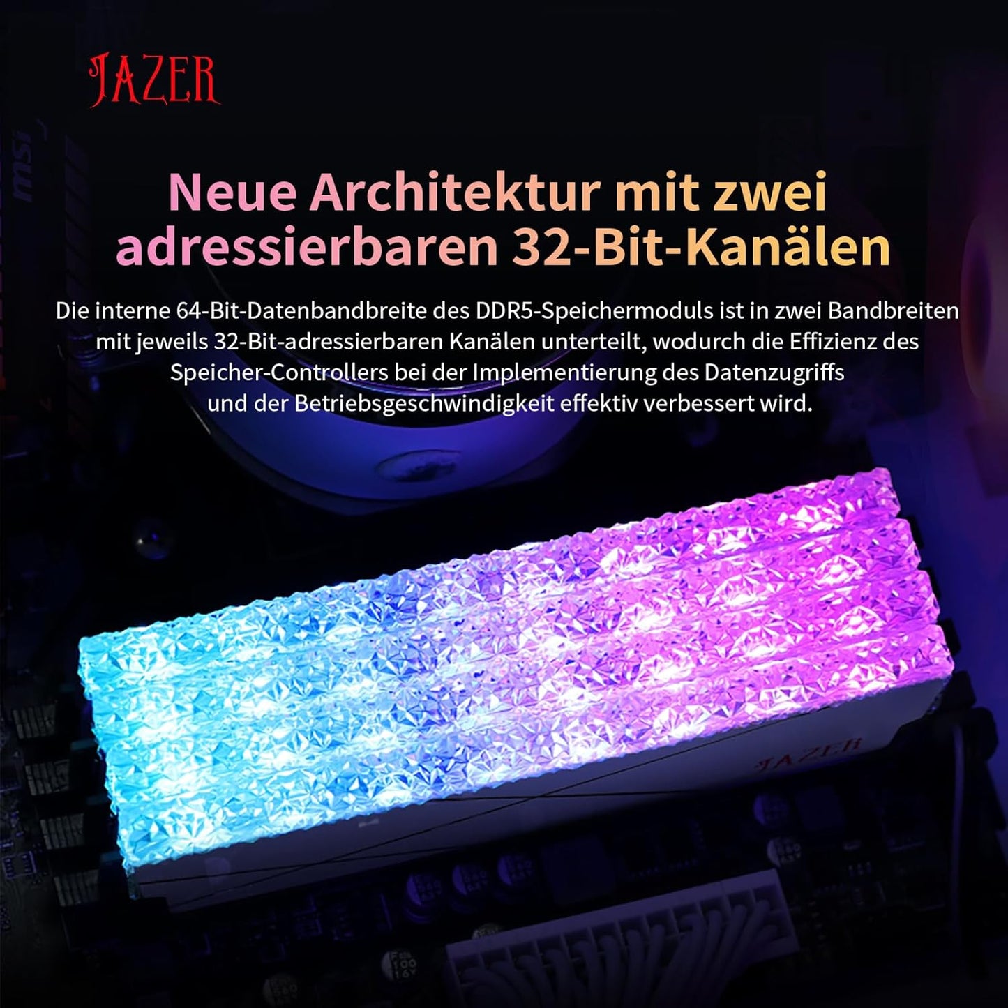 RAM DDR5 32GB Kit(16Gb X 2) RGB 6400Mhz, DRAM 288-Pin UDIMM Desktop Memory, Hochleistungs Gaming-Arbeitsspeicher Für XMP 3.0/Expo,Cl38, 1.25V