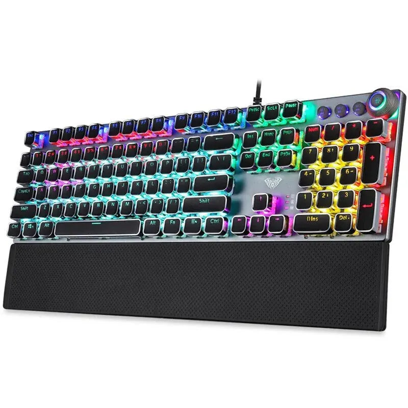 F2088 Mechanical Gaming Keyboard Anti-Ghosting 104 Plating Blue Switch Wired Mixed Backlit Keyborad for Game Laptop PC