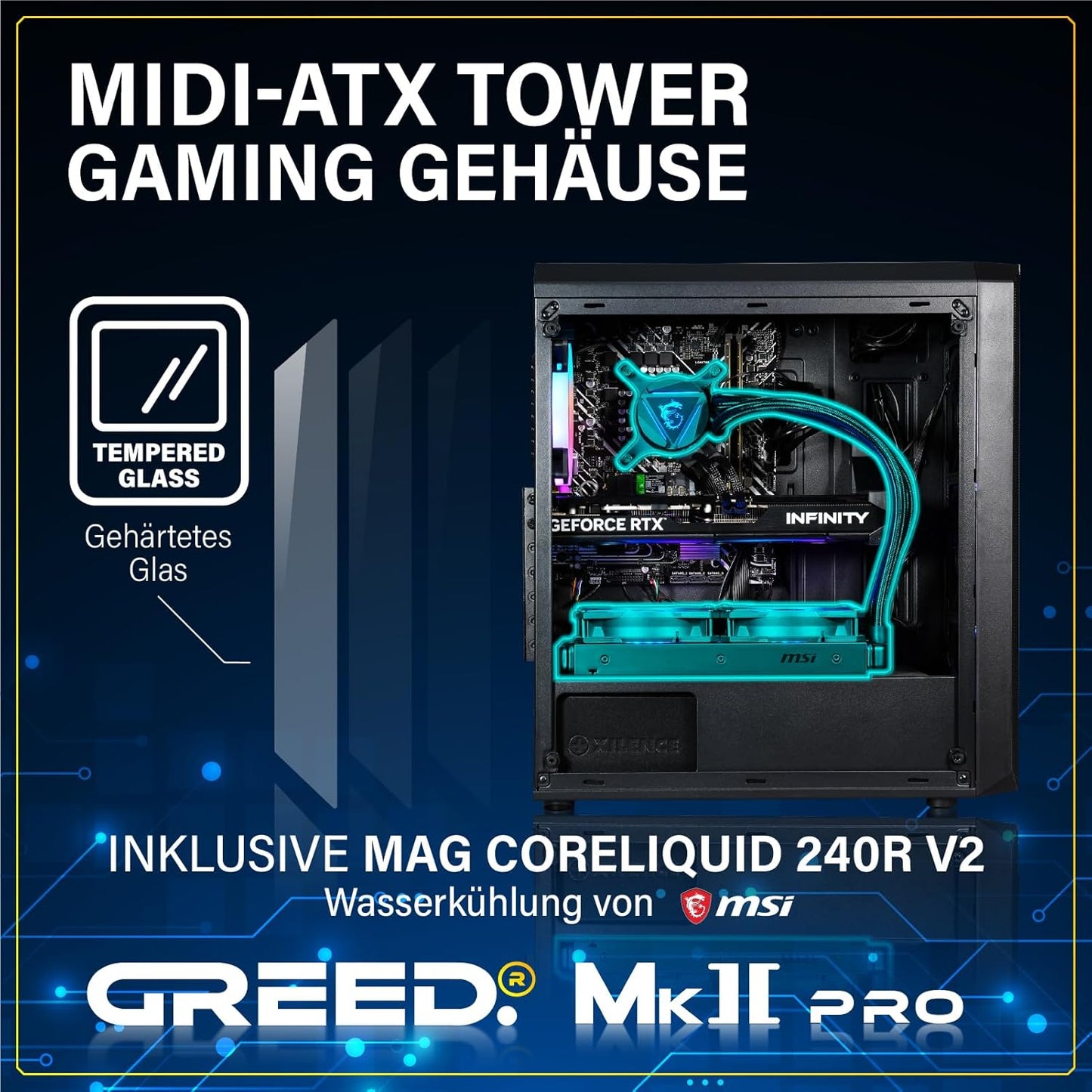 Greed® MK2 Pro - High End Gaming PC - Intel Core I7 12700F + Nvidia Geforce RTX 5070 12GB - Schneller RGB Computer + 4K Rechner Mit 5,2 GHZ - 32 GB DDR4 RAM - Wasserkühlung - 1TB SSD - WLAN + W11 Pro