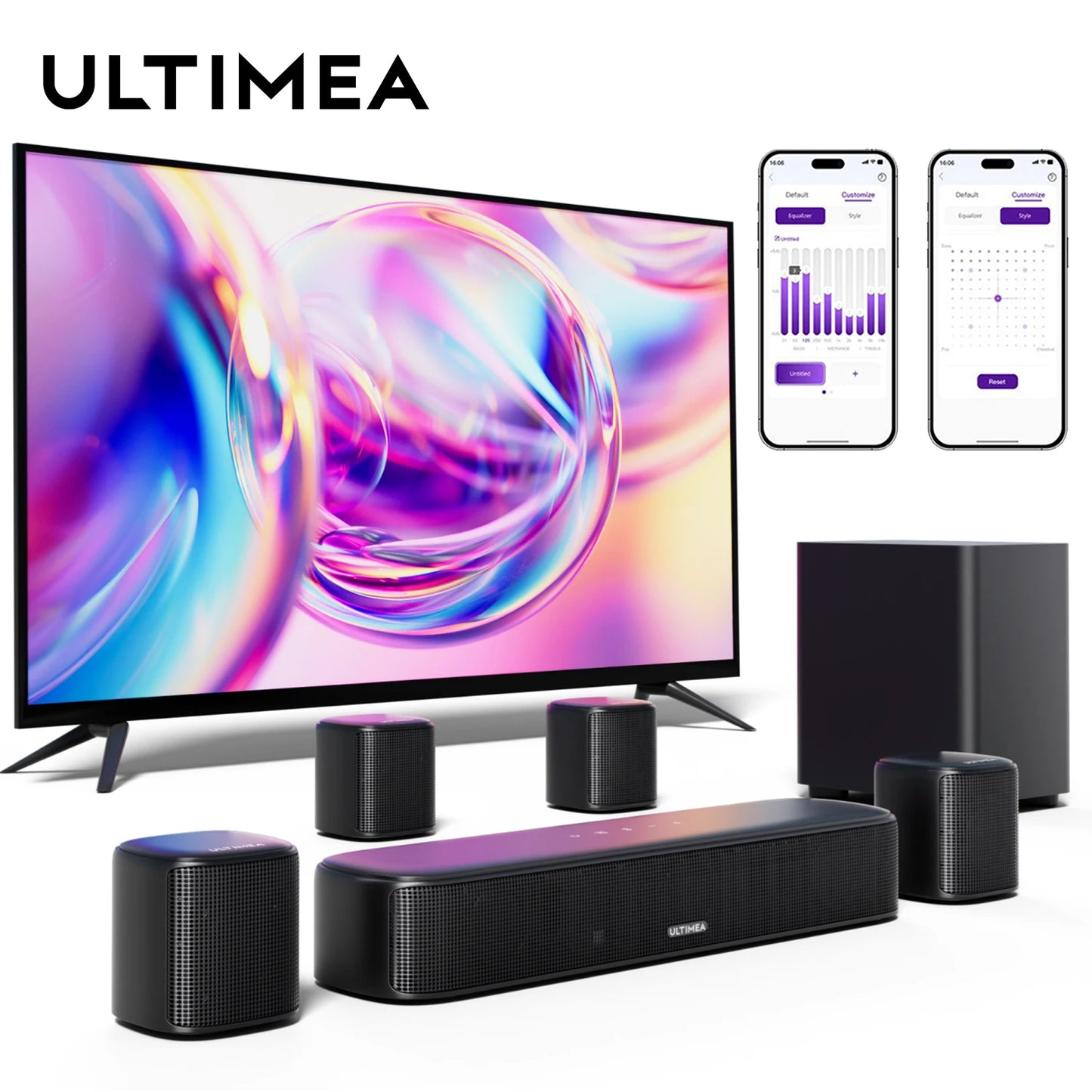 330W 7.1Ch Virtual Surround Soundbar,Tv Sound Bar with Subwoofer and 4 Surround Speakers, Smart App Control, Aura A40