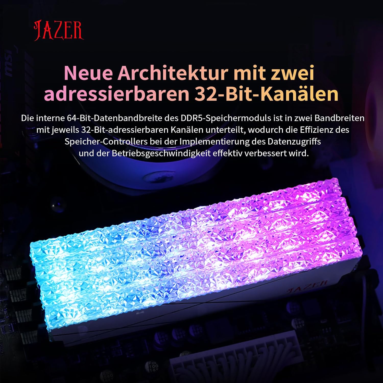 RAM DDR5 32GB Kit(16Gb X 2) RGB 6400Mhz, DRAM 288-Pin UDIMM Desktop Memory, Hochleistungs Gaming-Arbeitsspeicher Für XMP 3.0/Expo,Cl38, 1.25V